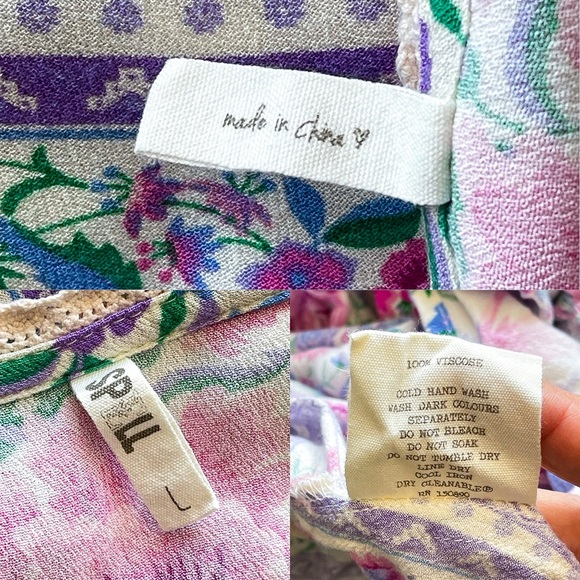 Spell Babushka Midi Dress Floral Lavender Handkerchief Hem Large EUC - Picture 5 of 9